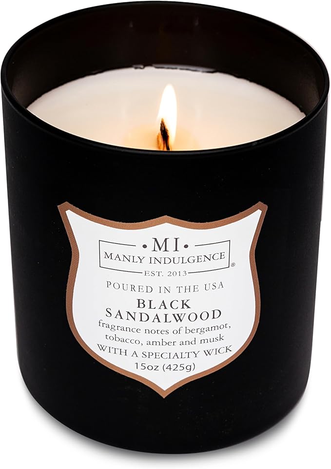 Manly Indulgence Black Sandalwood Scented Candle for Men 15 oz – Bergamot, Tobacco, Amber & Musk