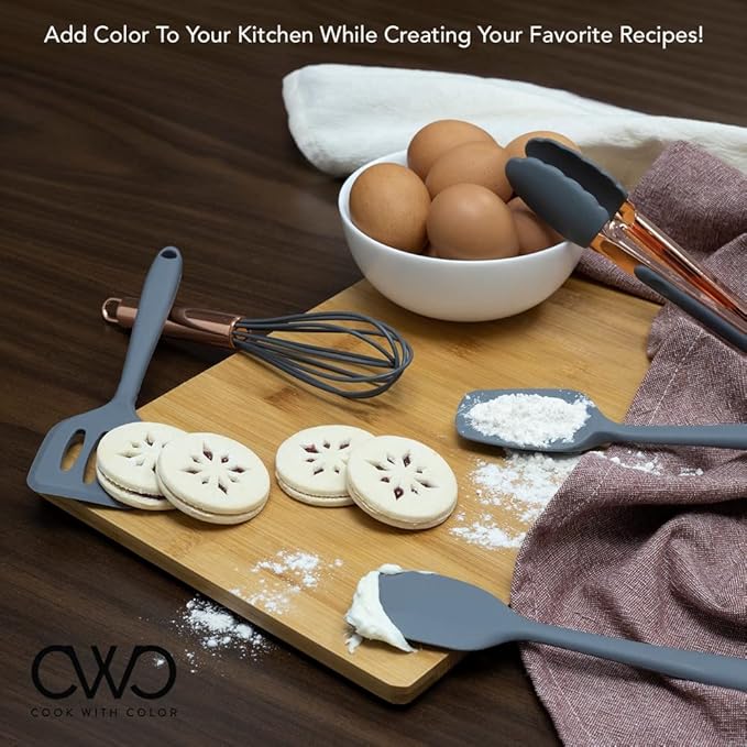COOK WITH COLOR Silicone Cooking Utensils, Kitchen Utensil Set, Easy to Clean Silicone Kitchen