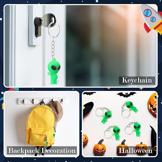 50 Pcs Alien Party Favors Alien Keychains Glow in The Dark Space Keychain Mini Aliens Figures