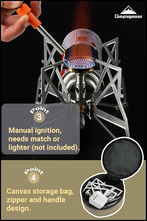 CAMPINGMOON Butane Camping Stove Portable Regulator Single Burner w/Storage Bag XD-3 (Silver w/o