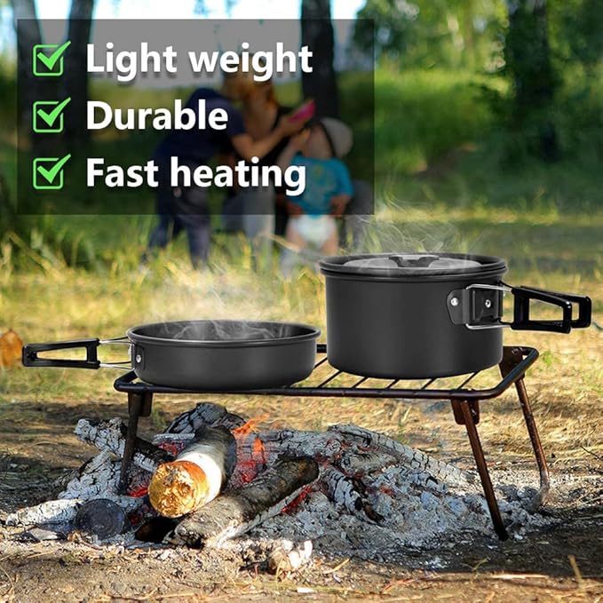 aiGear 3pcs Camping Cookware Mess Kit, Non-Stick Camping Pan Pot Kettle, Lightweight Aluminum