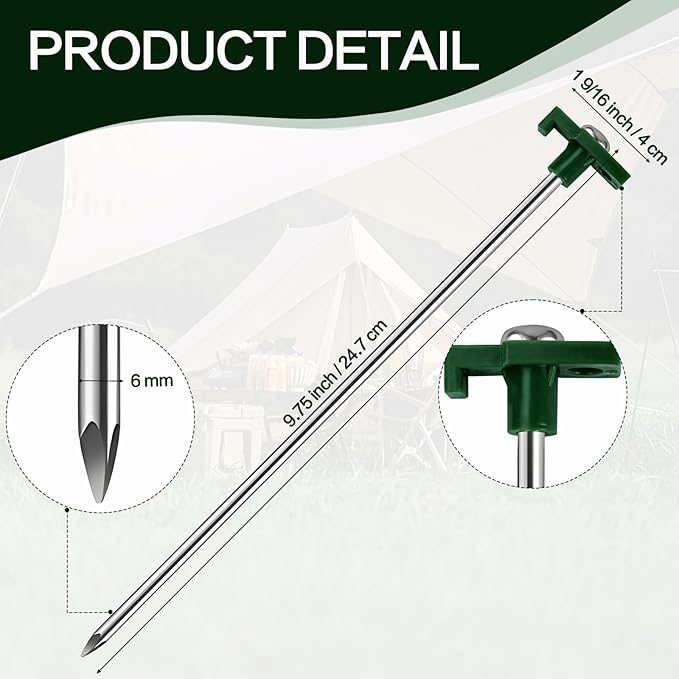 10 Pack Tent Stakes - 9.75 Inch Galvanized Non-Rust Ground Stakes Heavy Duty Canopy Anchors Metal