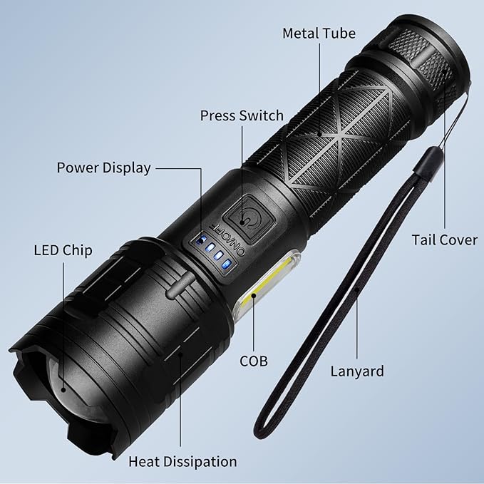 Rechargeable LED Flashlights High Lumens, 99,000 Lumen Super Bright Flashlight with 7 Modes &