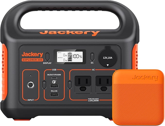 Jackery Portable Power Station Explorer 300 and 102W Fast Charger, 293Wh Backup Lithium Battery