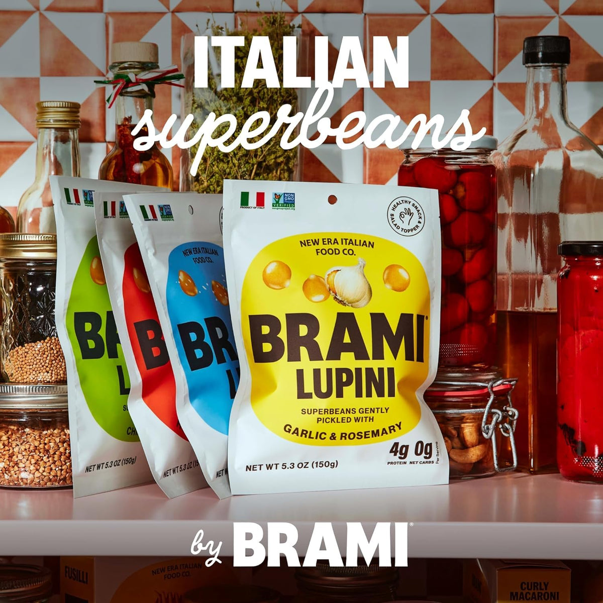 BRAMI Lupini Beans Snacks – Mediterranean Medley, Mediterranean Protein Snack, 0g Net Carbs, Vegan