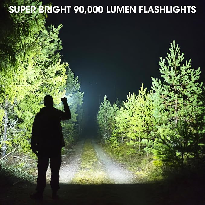 KINGCAESAR 3 Pack Flashlights 90,000High Lumens - Super Bright Rechargeable Flashlight with 5 Light