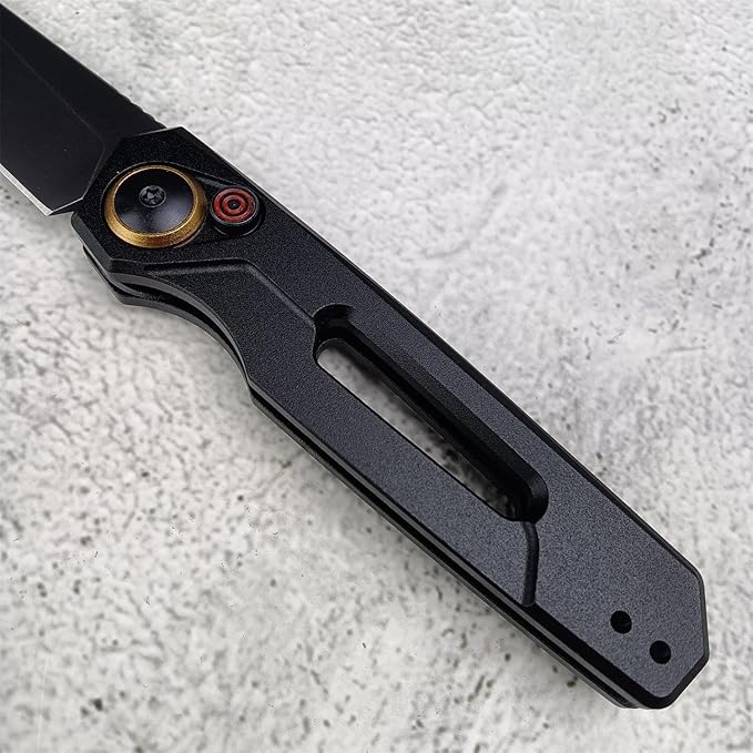 Push Button Lock Knife, Tactical Speedsafe Assisted EDC Folding Knife, Black Stonewashed Reverse