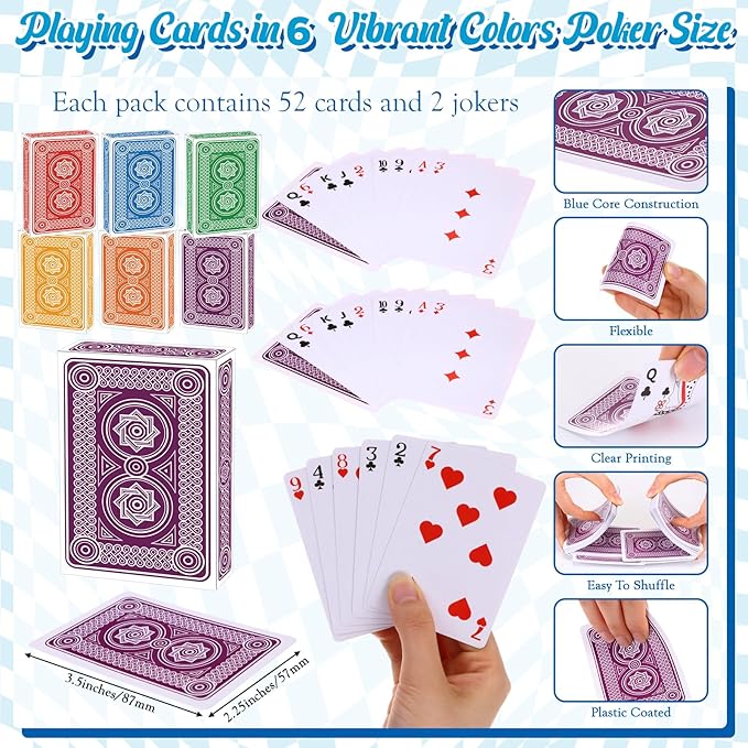 Zubebe 654 Pack Poker Keno Game Set, 6 Deck of Multicolor Playing Cards, 600 Transparent Scoring