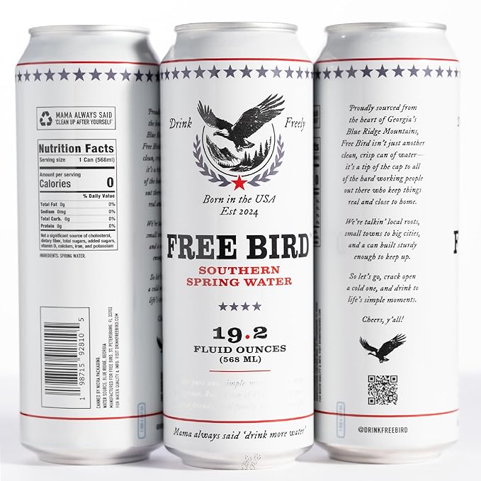 Free Bird, Southern Spring Water, 12-Pack (19.2oz Tallboy Cans) ??Crisp & Clean Blue Ridge Mountain