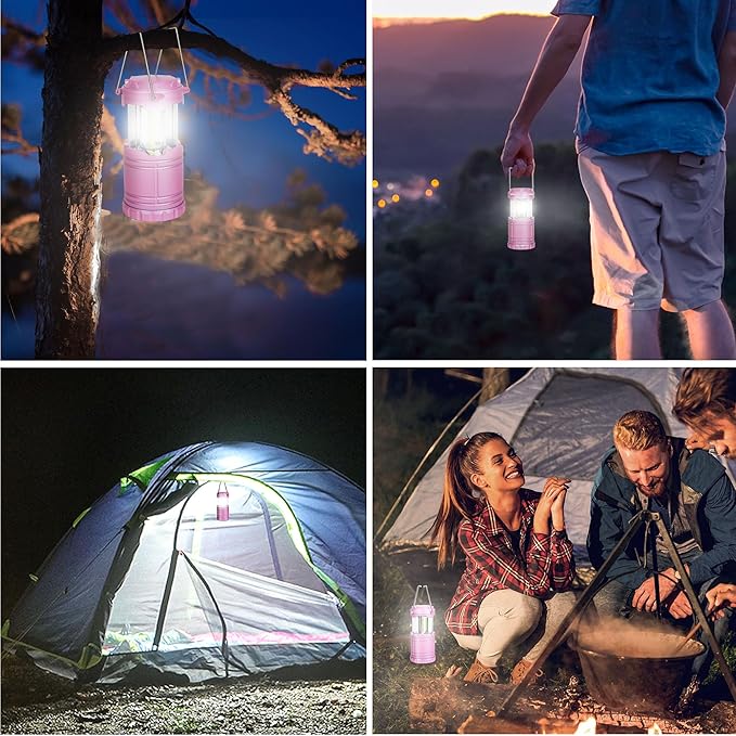 2-Pack LED Pink Camping Lanterns, Portable Camping Lights, Outdoor Handled Lamps, Essential