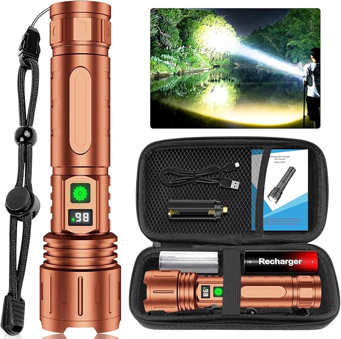 Flashlights High Lumens Rechargeable, Super Bright LED Powerful Flashlight, Type-C, 5 Modes