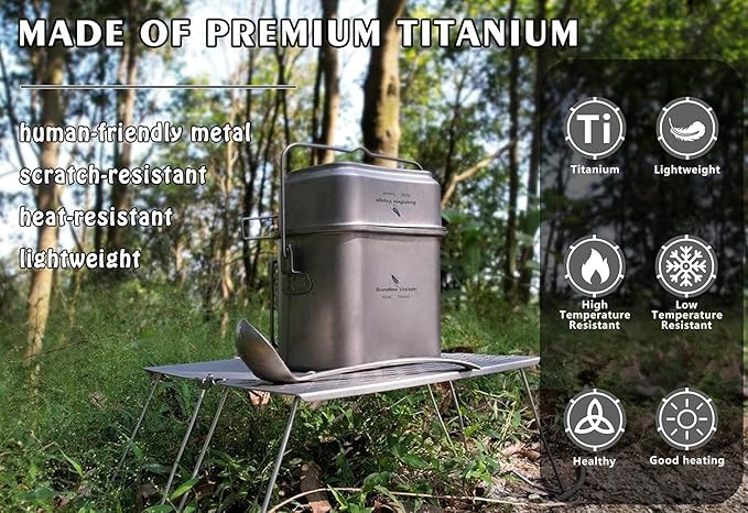 Boundless Voyage Titanium Mess Kit Hanging Pot Cup with Lid Folding Handles Outdoor Camping Cooking