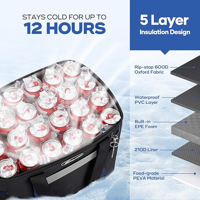 Maelstrom Collapsible Soft Cooler Bag, 24/30/60/75 Cans Beach Cooler, Ice Chest, Leakproof &