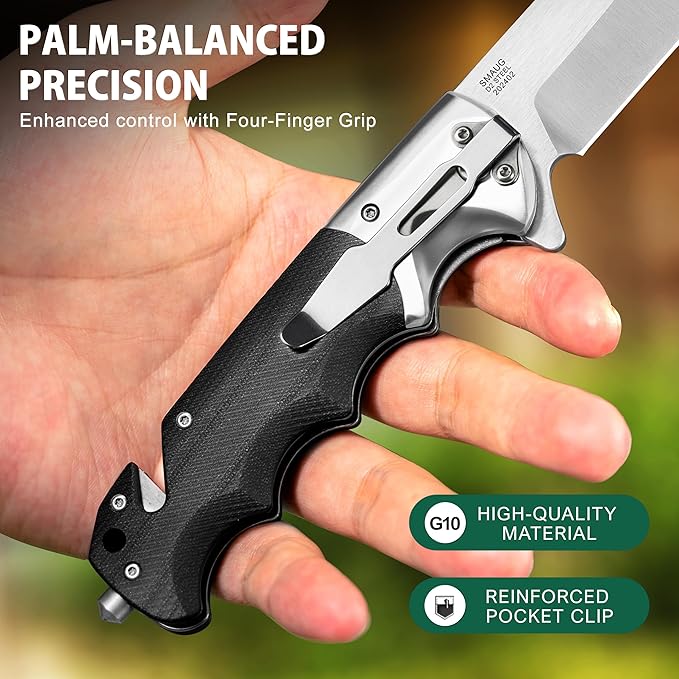 LOTHAR SMAUG Pocket Knife, 3.7 inch D2 Steel Folding Knife with Clip, Sharp Tactical Knife with G10