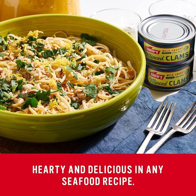 Snow's Wild Caught Minced Clams Canned, 6.5 oz Can (Pack of 12) - 5g Protein Per Serving - Gluten