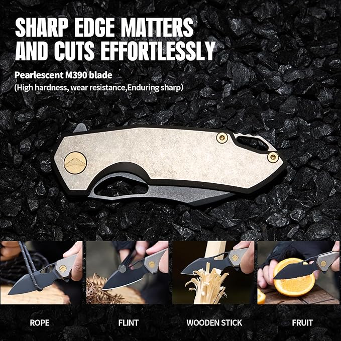 Folding Knife pocket knife EDC Knife With Clip Survival knife Camping knife - M390 Steel Titanium