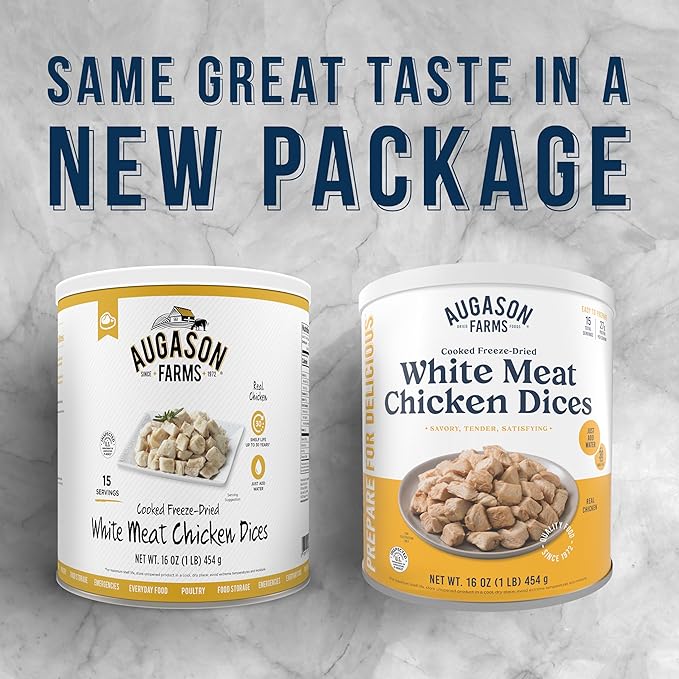 Augason Farms Cooked Freeze Dried White Meat Chicken Dices Can, Emergency Food Supply, Everyday