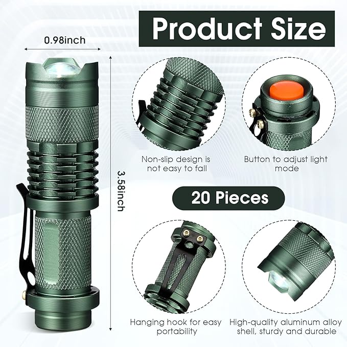 Fumete 20 Pieces LED Flashlight Mini 3 Mode Tactical Torch Small Water Resistant Pocket Flash Light