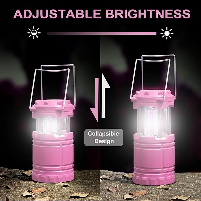 2-Pack LED Pink Camping Lanterns, Portable Camping Lights, Outdoor Handled Lamps, Essential