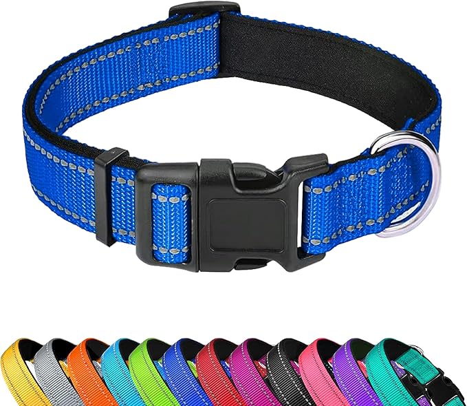 Reflective Dog Collar, Adjustable Soft Neoprene Padded Nylon Pet Collars with Buckle for Large