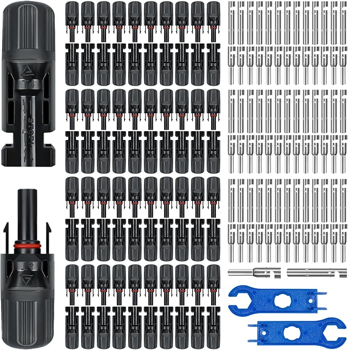80PCS Solar Connectors, 40 Pairs IP67 Waterproof Solar Panel Connectors with 2 Spanners, Suitable