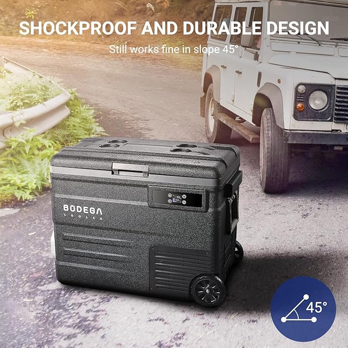 BODEGACOOLER 12 Volt Car Refrigerator,58QT(55L) Car Fridge with Wheels,RV Portable Freezer Single