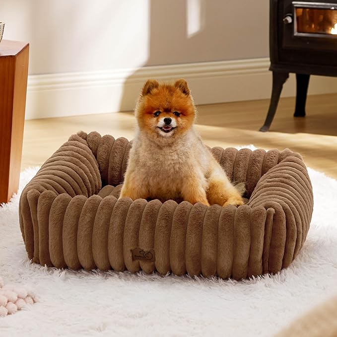 Bedsure Cute Dog Bed for Small Medium Dogs - Washable Furry Puppy Beds, Rectangle Orthopedic