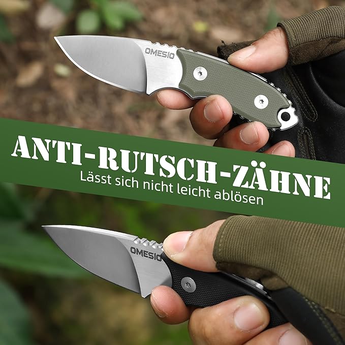 Omesio Neck Knife, 5.43" Neck Knife with Sheath and Necklace, Full Tang Small Fixed Blad Knife D2
