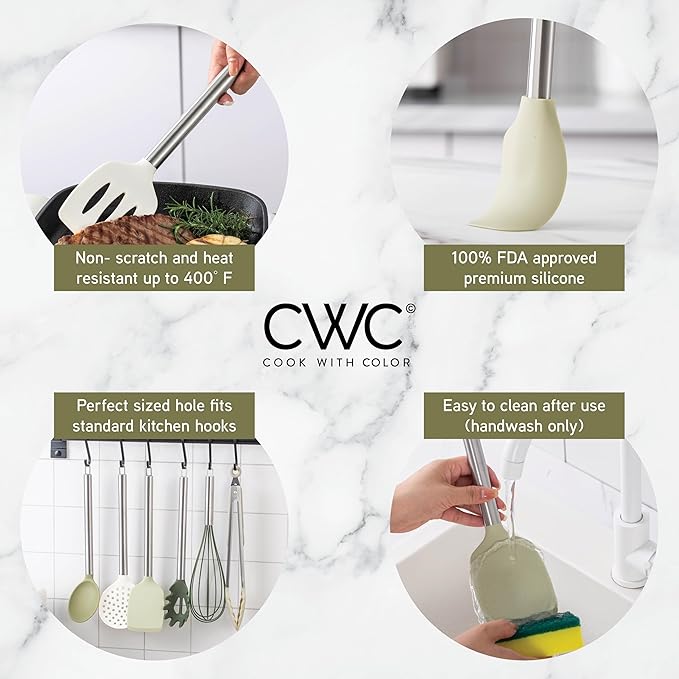 COOK WITH COLOR Silicone Cooking Utensils, Kitchen Utensil Set, Easy to Clean Silicone Kitchen
