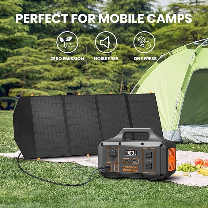 FlexSolar 120W Portable Solar Panel for 300/500/1000/1500W Power Station,IP67 Waterproof Folding