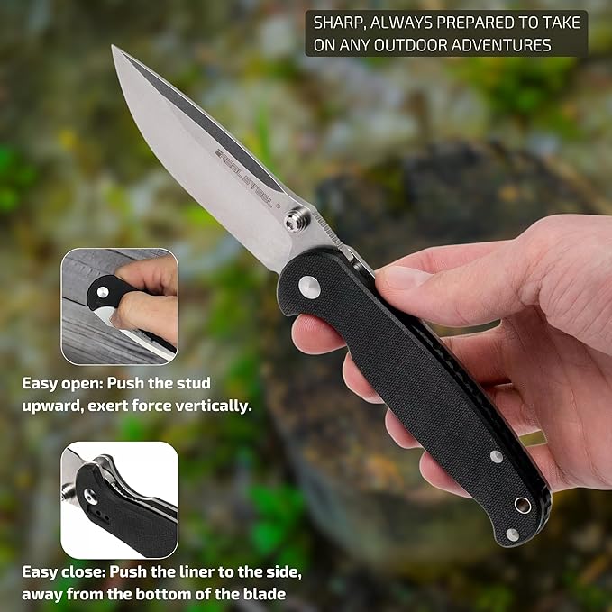 REALSTEEL H6 Blue Sheep Folding Pocket Knife, Liner Lock, 3.74" 14C28N Stonewash Blade, Thumb Stud