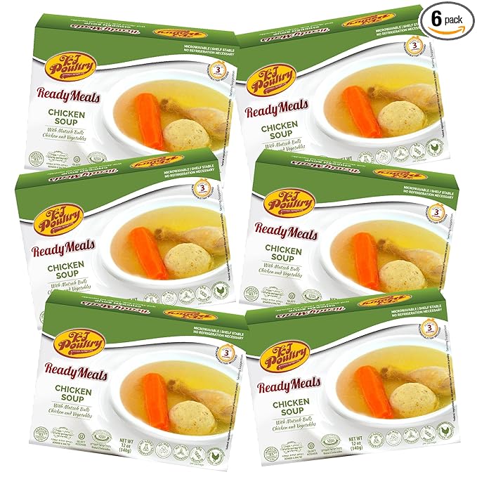 KJ Poultry Kosher Ready Meals - Matza Ball Chicken Soup & Vegetables, CHOMETZ NOT for PASSOVER, MRE