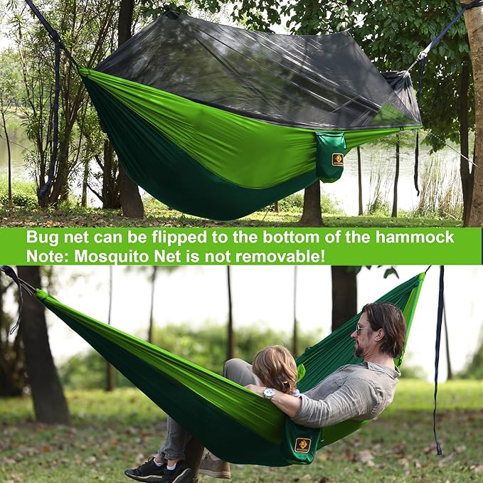 Camping Hammock with Net,Travel Portable Lightweight Hammocks with Tree Straps and Solid D-Shape