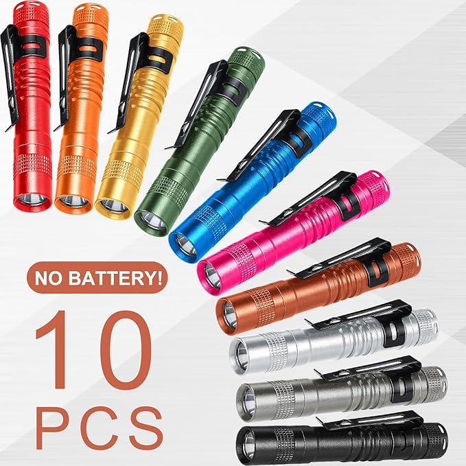 Hortsun 10 Pcs Mini Flashlight Bulk LED Pen with Pocket Small Flashlight with Clip for Outdoor