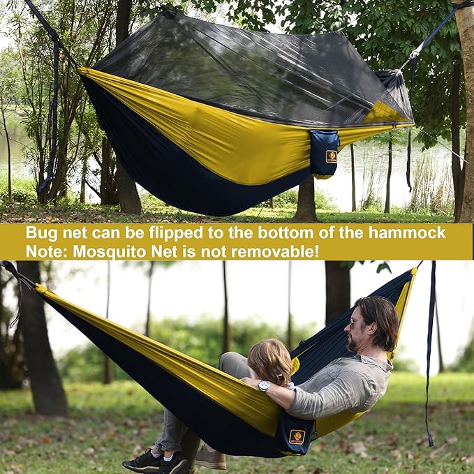 Camping Hammock with Net,Travel Portable Lightweight Hammocks with Tree Straps and Solid D-Shape