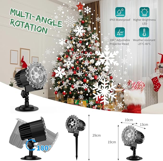 Christmas Snowfall Projector Lights, MILPROX Indoor Outdoor Holiday Snowflake Projector Lights