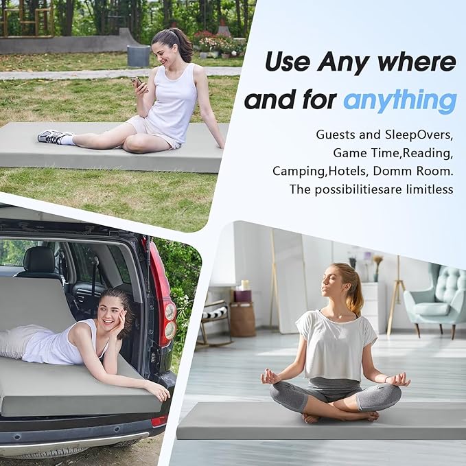 CYMULA Memory Foam Camping Mattress Pad,3inch Sleeping Pad for Camping,Non-Slip Bottom Floor Cot