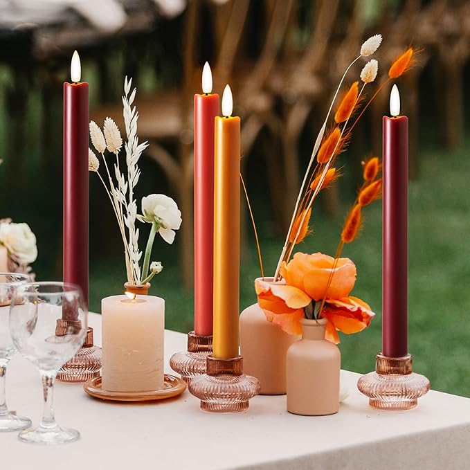 Fall Flameless Taper Candles with Remote and Timer, 10" 6pk LED Candlesticks, Battery Operated
