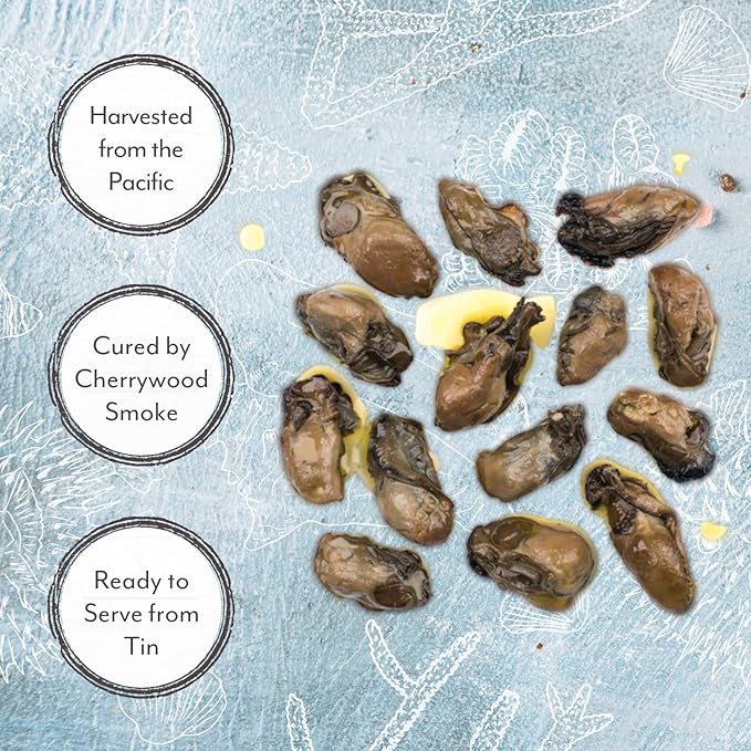 Roland Foods Petite Premium Smoked Oysters in Oil, Wild Caught, 3 Ounce Tin, Pack of 10