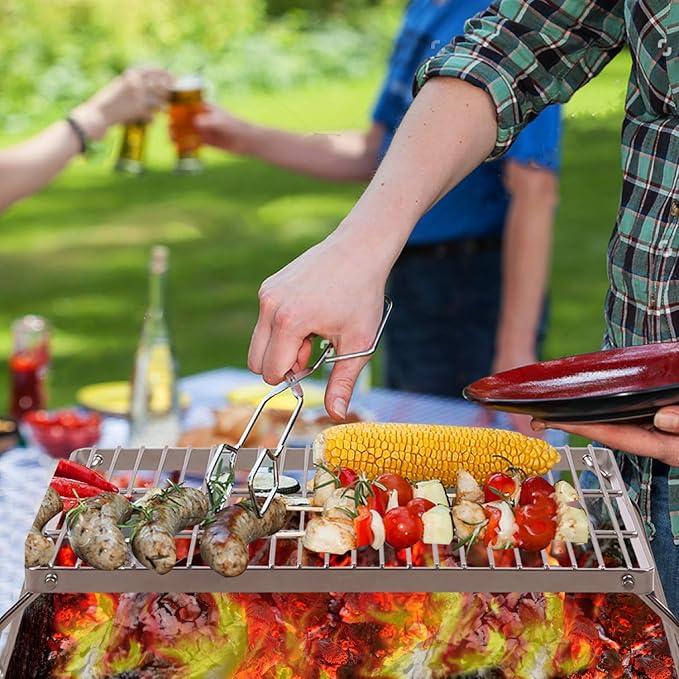 REDCAMP 17" Large Folding Campfire Grill 304 Stainless Steel Grate, Heavy Duty Portable Camping