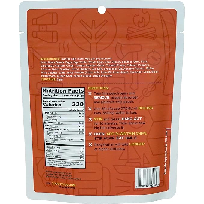 GOOD TO-GO Ranchero Scramble (Single Serving) | Camping & Backpacking Food | Just Add Water