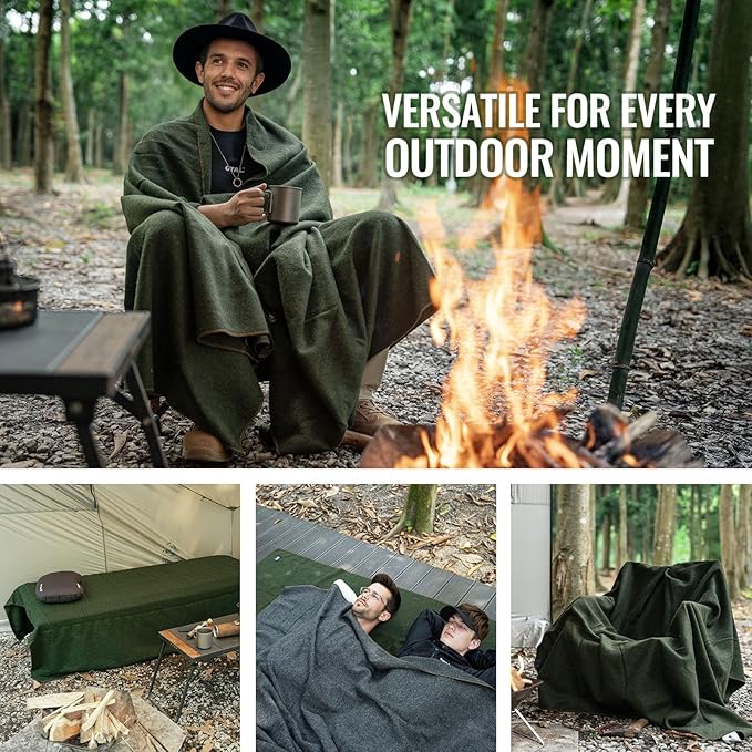 ONETIGRIS Wool Blanket, Camping Wool Blanket–Large, Cozy, Washable,Great for