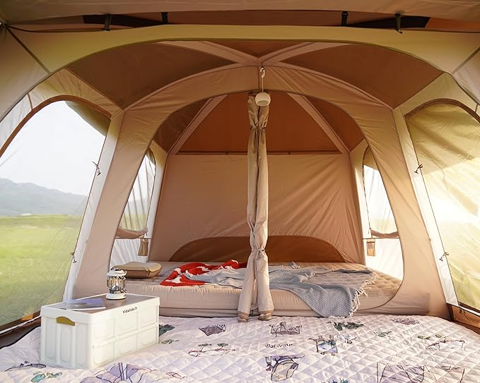 Vidalido 8-10 Person Camping Tent with 3 Door 2 Room Large Family Cabin Tents, Double Layer