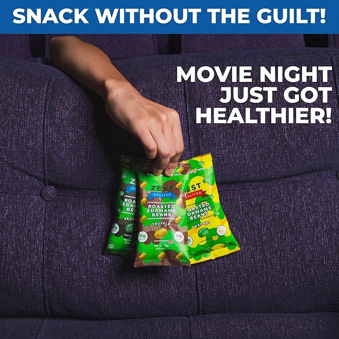 Crunchy Dry Roasted Edamame Beans Snack by Zest Delites, Truffle - Seaweed - Wasabi, Vegan, Low