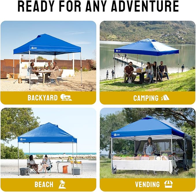 CROWN SHADES 10x10 Pop Up Canopy - Beach Tent with One Push Setup - Easy Outdoor Sun Shade for