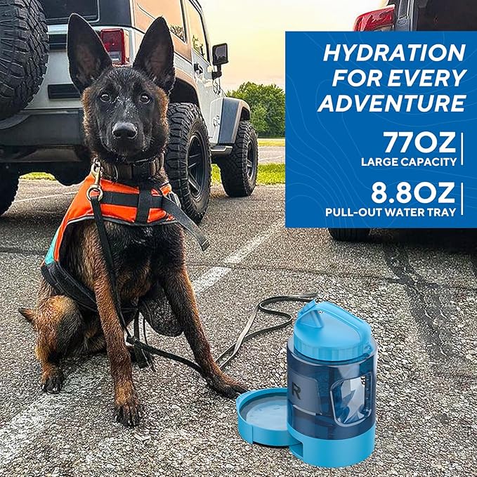 Dog Water Bowl Dispenser 77oz, Large Pet Dog Water Bottle Portable with Pull-Out Travel Water Bowl