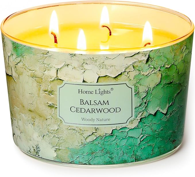HomeLights Balsam Cedarwood Scented Candles | 18oz Soy Candles Industrial Chic 4-Wick Large Candle