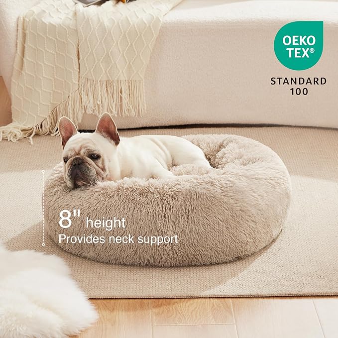 Love's cabin Calming Dog & Cat Bed, Cat Bed for Indoor Cats, Anti-Anxiety Donut Round Bed, Fluffy
