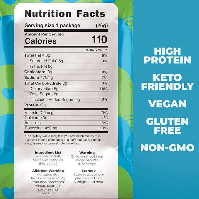 Crunchy Dry Roasted Edamame Beans Snack by Zest Delites, Sea Salt, Vegan, Low Calorie (110cal) High