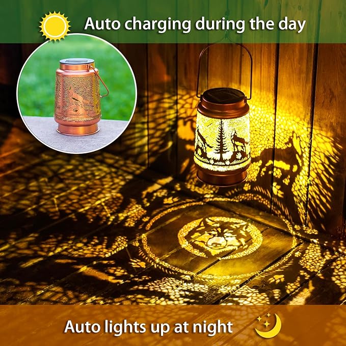 Wolf Solar Lanterns Outdoor Waterproof Hanging Solar Lights Wolf Gifts for Women Men Metal